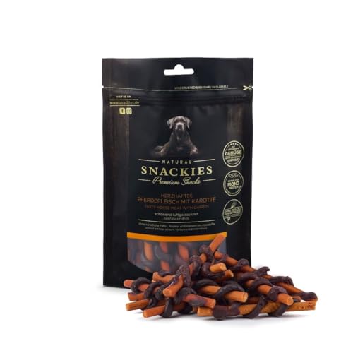 SNACKIES Premium Snacks für Hunde, ohne Zusatz von Getreide, Zucker, Farb-, Aroma- und Konservierungsstoffe, schonend luftgetrocknete Leckerli, Karotte mit Pferd 170g von NATURAL SNACKIES Premium Snacks