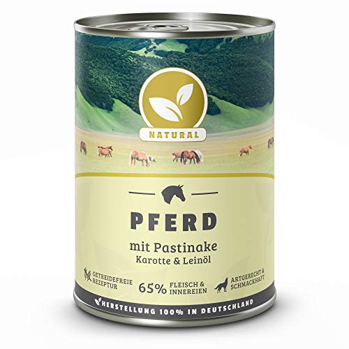 Hundeland Natural - Pferd + Pastinake - 6 x 400 g - getreidefreies Hundefutter - Nassfutter für alle Hunderassen - viel frisches Fleisch - artgerecht & besonders gut verträglich von NATURAL