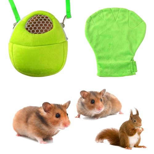 Haustier-Tragetasche für Kleintiere, mit verstellbarem Gurt, Zuckergleiter-Tasche und Klebehandschuh, atmungsaktiv, tragbar, Reiserucksack für Hamster, Chinchilla, Igel, kleine Haustiere von NATURE Ann