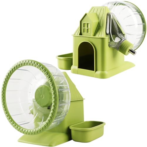 4 in 1 Silent Large Hamster Wheel Multifunctional Hamster Running Wheel Quite Running Spinner Wheel Accessories with Food Bowl Water Bottle for Hamsters Dwarf Rennmaus (Grün) von NATURE Ann