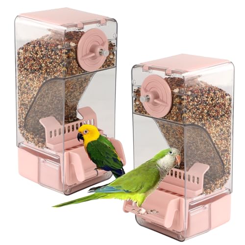 Vogelfutterstation für Vögel, kein Durcheinander, automatisch, transparent, für Vogelfutter, Acryl, für Papageien, Käfigzubehör, für Sittiche, Wellensittiche, Kakadu, Kanarienvögel, Rosa, 2 Stück von NATURE Ann