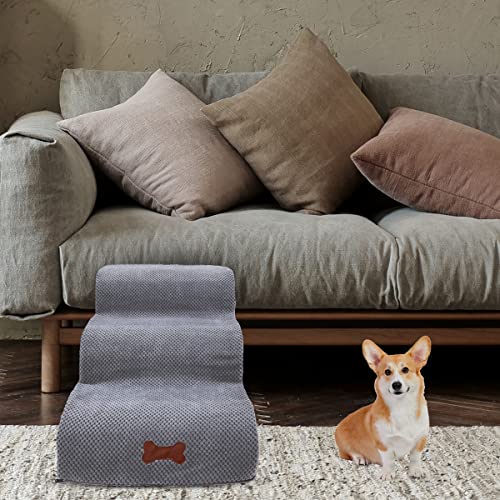 NATUREACT 3 Stufen Haustiertreppe, Hundetreppe Bett für kleine Hunde 39cm Hoch, Katzen Hunderampe Sofa Boxspringbett, mit Plüschbezug, Abnehmbar, Waschbar von NATUREACT