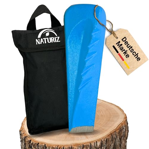 NATURIZ® Profi Spaltkeil für Holz 2,3kg inkl.Tasche & Schutzkappe - extra scharfer Drehspaltkeil für sicheres und leichtes Holz spalten, Blau von NATURIZ