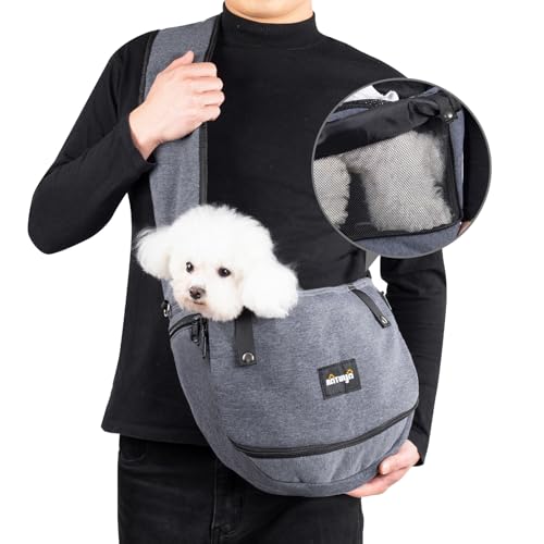 NATUYA Hundetragetasche hundetasche Hundeträger für kleine Hunde mit offenem vorderem atmungsaktivem Mesh,hunderucksack katzenrucksack mit verstellbarem Schultergur (Für Haustiere 2.5-8kg，Grau) von NATUYA