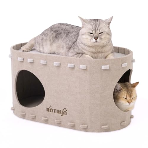 NATUYA Katzenhaus Katzenhöhle Filz Katzenbett Katzenhöhle aus stabilem Filz,pflegeleicht,faltbar (58 x 33 x 30cm，Beige) von NATUYA