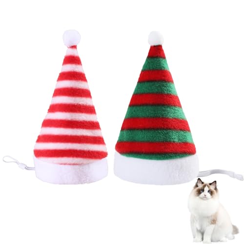 NAUZE Weihnachtsmütze für Haustiere, verstellbar, für Katzen und Hunde, Weihnachtsmannmütze, Weihnachtsmannmütze, Zubehör für kleine Katzen, Hunde, Weihnachtsfeier, Cosplay-Zubehör, 2 Stück von NAUZE