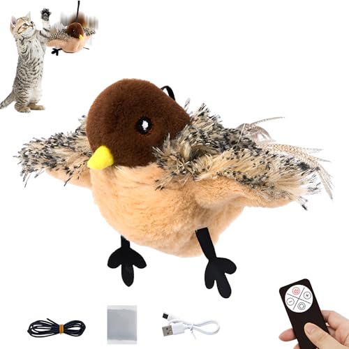 NAVESO Katzenspielzeug Vogel, Katzenspielzeug Selbstbeschäftigung, Interaktives Katzenspielzeug Echte Flattern Und Zwitschern, USB Aufladung Mit 3 Modi,Elektrisches Vogelspielzeug für Katzen (Spatz) von NAVESO