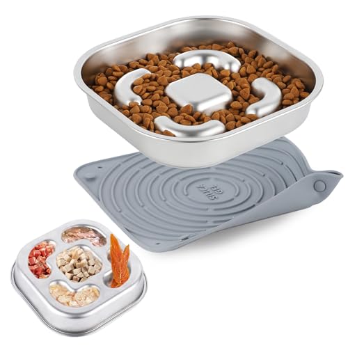 Slow Feeder Hundenäpfe, Nayelf Hund Slow Feeder Schüssel Edelstahl, Hundenapf Slow Feeder mit Rutschfester Leckmatte Slow Feeder Hundenäpfe Snackschale Hund Slow Food Fütterung Langsames Fressen von NAYELF