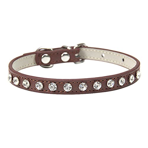 12 Farben Bling Strass PU Lederhalsband für Hund Katze Haustierzubehör Crystal Diamond Hundehalsband und Leine für kleine Hunde,Kaffee,S von NC