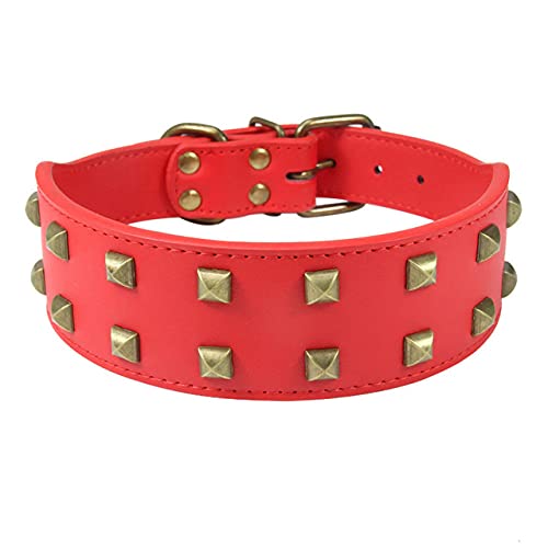 2" Breite Mikrofaser Großes Hundehalsband Niet Halsband Verstellbare Hundehalsbänder für mittelgroße Hunde L-3XL Weich,Rot Hundehalsband,2XL von NC