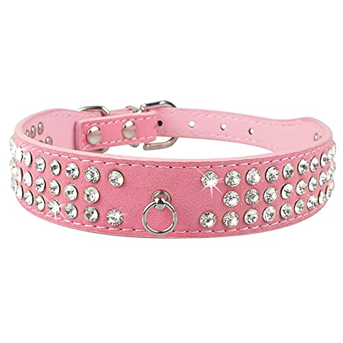 3 Reihen Bling Diamond Strass Wildleder Hundehalsbänder für kleine mittelgroße Hunde XS SML 4 Farben,Rosa,xs von NC