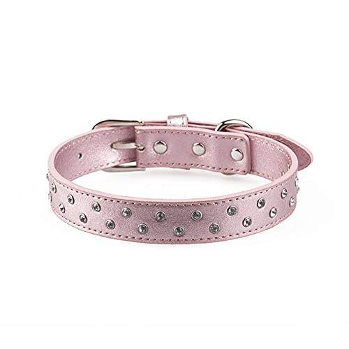 4 Farben Diamanten Hundehalsband aus weichem Leder mit zweireihigen Strass Bling Hundehalsbänder für kleine und große Hunde,Rosa,S von NC