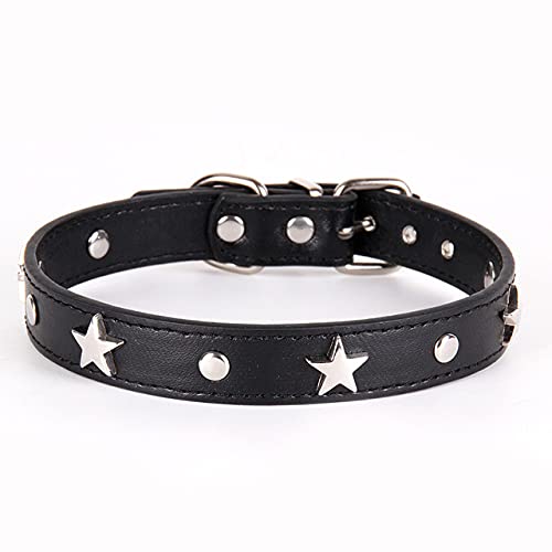 6 Farben SL Star Studded Hund Katzenhalsband Leder Welpen Halsband Halsband Verstellbare Haustierhalsbänder für kleine mittelgroße Hunde Halsband,Schwarz,M 1.5X37CM von NC