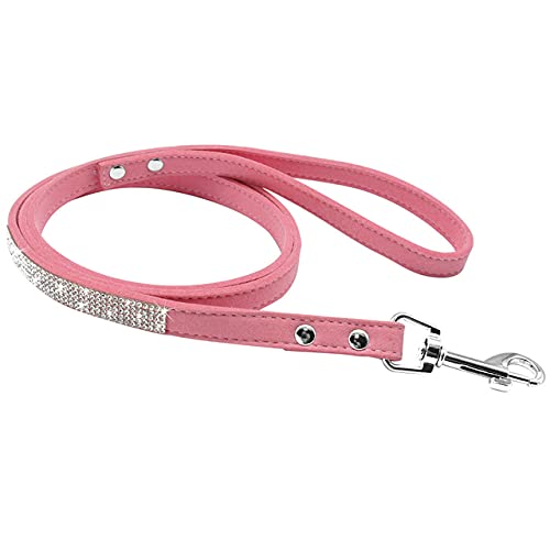 Bling Strass Hund Katzenhalsbänder Leder Haustier Welpen Kätzchen Halsband Walk Leine Leine für kleine mittelgroße Hunde Katzen,Rosa Leine,XL von NC