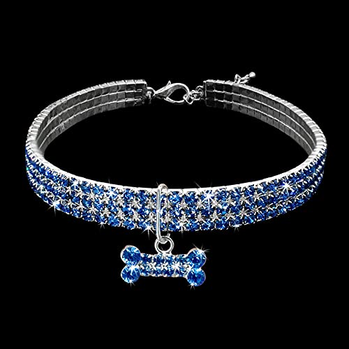 Bling Strass Hundehalsband Crystal Puppy Pet Hundehalsbänder Leine für kleine mittelgroße Hunde Zubehör SML Rosa,Blau,M von NC