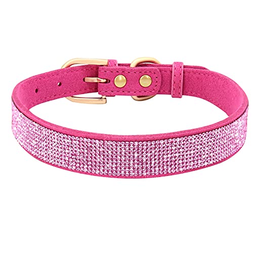 Bling Strass Hundehalsband Glitzer Strass Welpen Katzenhalsbänder mit Blume Mode Kristall Hunde Katzen Halskette,158,3 Rose Rot,M von NC