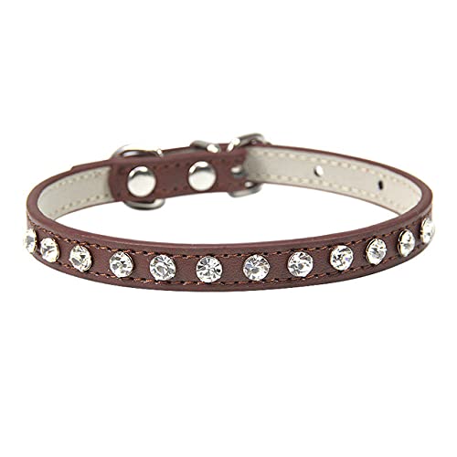 Bling Strass Lederhalsband für Hund Katze Haustierzubehör Kristall Diamant Hundehalsband für kleine Hunde Katze,Kaffee,xs von NC