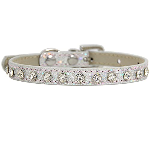 Bling Strass PU Leder Kristall Diamant Welpenhalsband Haustier Hundehalsbänder Haustierbedarf Hundezubehör,Silber,M von NC