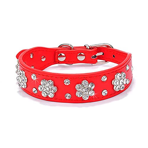 Bling Strass Welpen Katzenhalsbänder verstellbares Leder Bowknot Kätzchenhalsband für kleine mittelgroße Hunde Katzen,068rot,M von NC