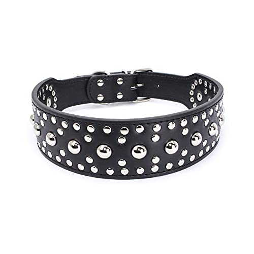 Breites Pu-Lederhalsband Haustierhalsband Niet Hundehalsbänder großer Rassen Nietenhalsband,b,Einstellbar 53,61cm von NC