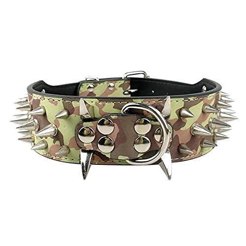 Cooles Hundehalsband mit Spikes besetztes Leder Hundehalsband für mittelgroße Hunde, Tarnung, L von NC