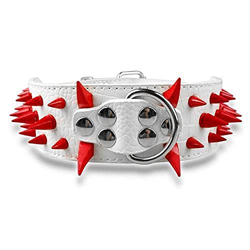 Cooles Hundehalsband mit Spikes besetztes Leder Hundehalsband für mittelgroße Hunde, Weiß Rot Spike, M von NC