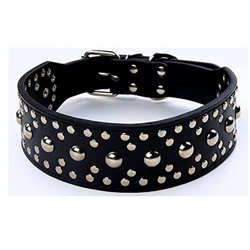 Dog Accessorios Verstellbare Lederhalsbänder Rivet Mushroom Studded Stilvolles und modisches Erscheinungsbild Halsband,Schwarz,M von NC