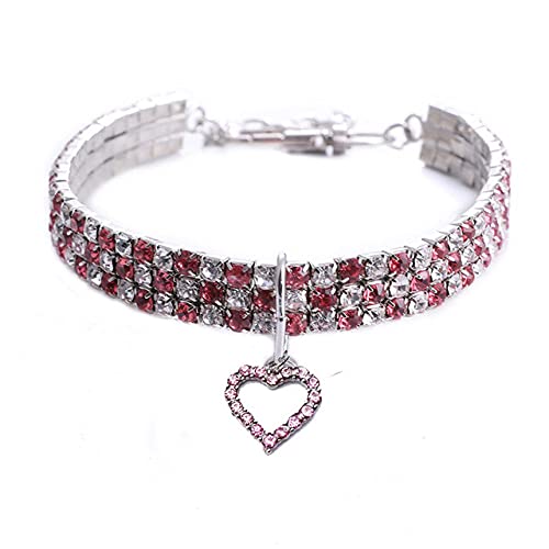 Exquisite Bling Crystal Hundehalsband Diamant Puppy Pet Shiny Full Strass Halskette Halsbänder für Pet Little Pet Supplies,Rosa Herz,S von NC