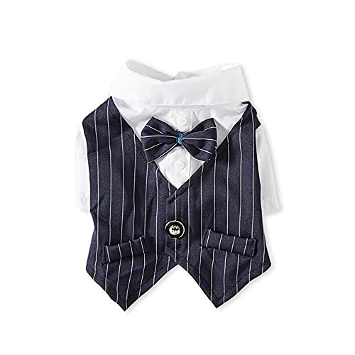 Gentleman Hundebekleidung Hochzeitsanzug Formales Hemd für kleine Hunde Bowtie Pet Outfit Halloween Weihnachtskostüm für Katzen,Blau,S von NC