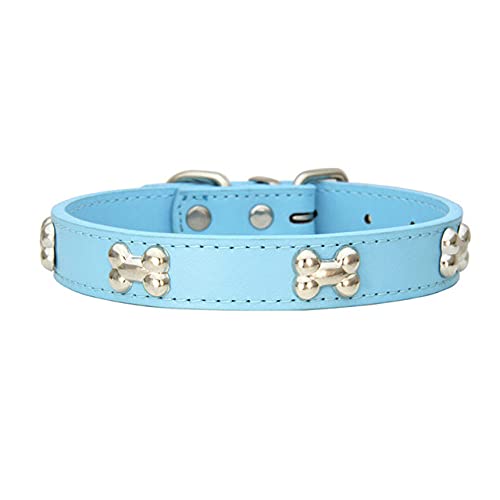 Haustier Hundehalsband Knochen Leder Strapazierfähiger Heimtierbedarf Zubehör Halsband Halsband für Hundewelpen Mopshalsbänder für kleine große Hunde,Himmelblau,xs von NC