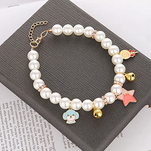 Haustier Katze Perlenhalsband Hundeglockenhalsband mit Anhänger Ornament Zubehör Dehnbares Zubehör Schmuck Halskette,Stern,M-Code von NC