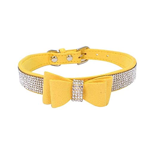 Haustier Strass Schleife Knotenhalsband Hund Katze Bling Weiches Nettes Krawattenhalsband PU Leder Haustierhalsband Haustier Hundebedarf,gelb,XXS von NC