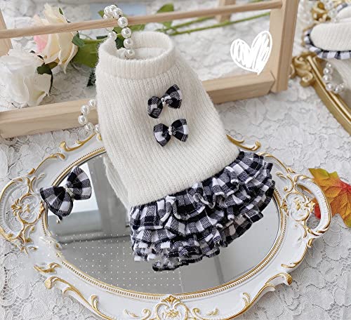 Hund Pullover Kleid Haustier Paare Kleidung Schwarz Weiß Plaid Kuchen Rock Dicke Warme Winter Oberbekleidung,Kleid,M von NC