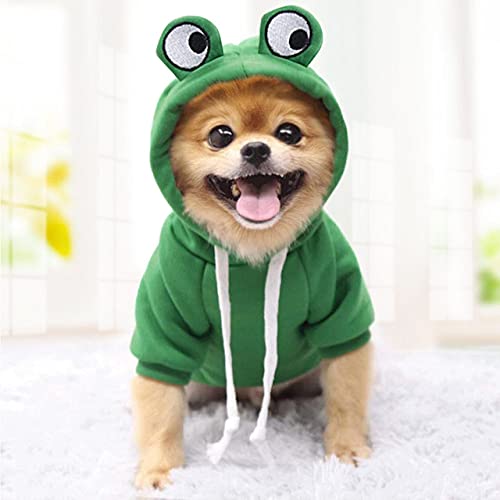 Hund Warme Kleidung Haustier Obst Netter Hoodie Katze Wintermantel Heimtierbedarf Welpen Pullover Jacke Zubehör,Frosch Hoodie,S von NC