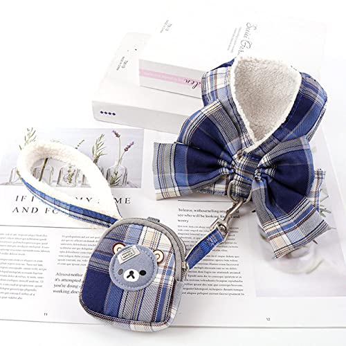 Hundegeschirr und Leine Set Snack Tasche Weich Warmhalten Niedliche Schleife Katzengeschirre Leine für kleine mittelgroße Hunde Weste Outdoor Walking,Marineblau,Snackbag,S von NC