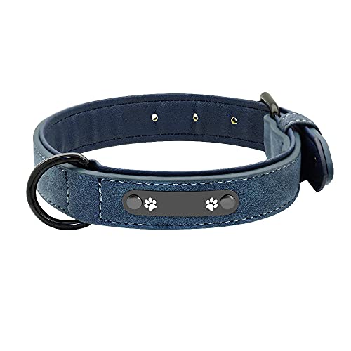 Hundehalsbänder Personalisiertes Leder Hundehalsband für kleine mittelgroße Hunde,Blau,L von NC