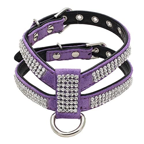 Hundehalsband Einstellbare Haustierprodukte Haustierhalskette Hundegeschirr Leine Bling Strass 1 STÜCK PU-Leder,Lila,M von NC