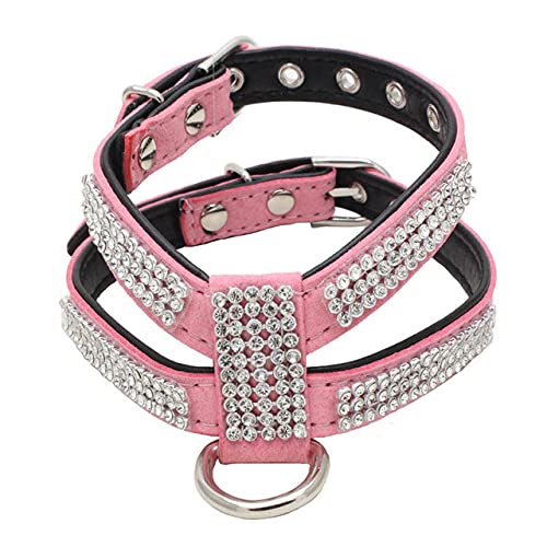 Hundehalsband Einstellbare Haustierprodukte Haustierhalskette Hundegeschirr Leine Bling Strass 1 STÜCK PU-Leder,Rosa,L von NC