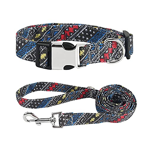 Hundehalsband Welpen Katze Hundeleinen Halsband Leine Personalisiertes Hundehalsband für mittelgroße Hunde,Vintage Blau Schwarz,S von NC