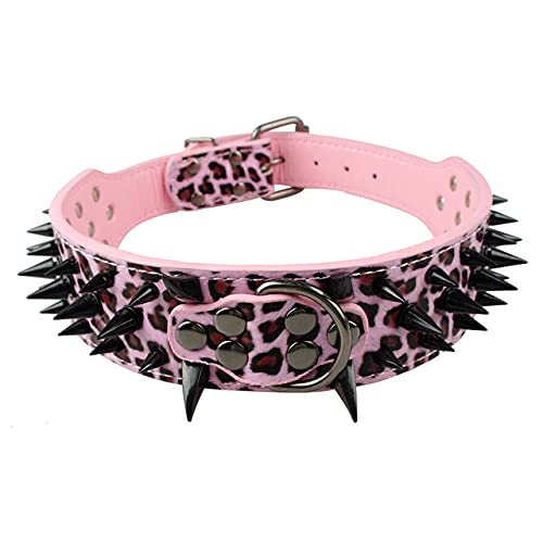 Hundehalsband für große Hunde Nietenhalsband Lederhalsband,Rosa 1,M von NC