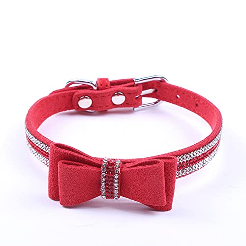 Kleines Haustier Hund Katze Samt PU Leder Halsband Leine Set mit Bling Bow Pet Puppy Neck Strap 4 Größen 3 Farben,Rot,S von NC