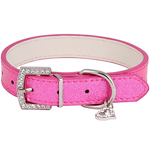 Kreative Strass Herz Glänzendes PU Leder Haustierhalsband Diamantknopf Edle Halsband Halsband für Hunde Katzen Heimtierbedarf,Rosa,xs von NC