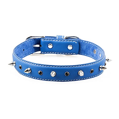 Leder Hundehalsband Einreihig Schwarze Diamanten Und Nieten Stachelbesetzte Haustierhalsbänder Mode Halsbänder Haustierprodukte,Blau,L von NC