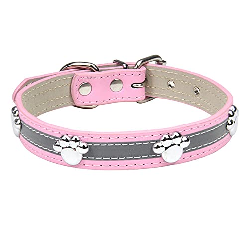 Leder Hundehalsband Verstellbare PU Nieten Kleine Mittelgroße Welpen Hunde Katzengurt Kragen Nieten Nieten Haustier Halskette Zubehör,Rosa,M von NC