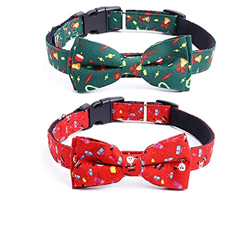 NC 2Pcs Hundehalsband Hundehalsband verstellbare Schnalle Hundehalsbänder mit Fliege Hundehalsband mit Weihnachtsmann Glocken Muster für kleine mittelgroße Haustiere von NC