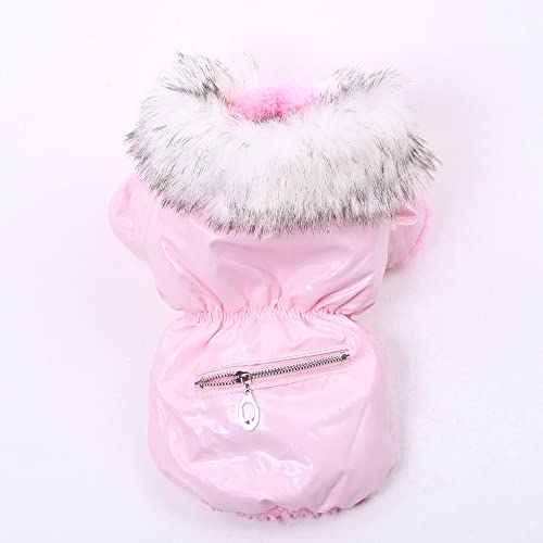 PU-Leder Hundebekleidung Hund Katzenmantel Hundejacke mit Reißverschlusstasche Pet Puppy Dress Hoodie Warme Kleidung,Rosa,XXL von NC