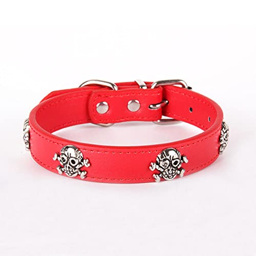 PU Leder Totenkopf Niet Hundehalsband Personalisierte Spikes Nietenhalsbänder für kleine mittelgroße Hunde Halsband Heimtierbedarf XS/S/M/L,rot,XS(Hals 19cm,27cm) von NC