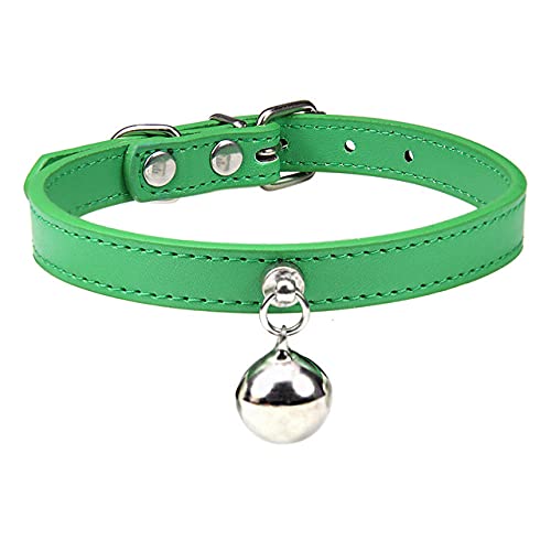 Personalisierte Katzenhalsband mit Glocke verstellbare Leder Kätzchen Halskette für Katzen Welpen Halsband,Grün Katzenhalsband,xs von NC