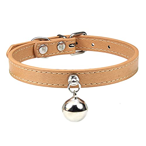 Personalisierte Katzenhalsband mit Glocke verstellbare Leder Kätzchen Halskette für Katzen Welpen Halsband,Khaki Katzenhalsband,S2 von NC