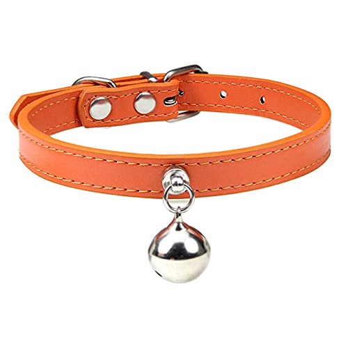 Personalisierte Katzenhalsband mit Glocke verstellbare Leder Kätzchen Halskette für Katzen Welpen Halsband,Orange Katzenhalsband,S2 von NC